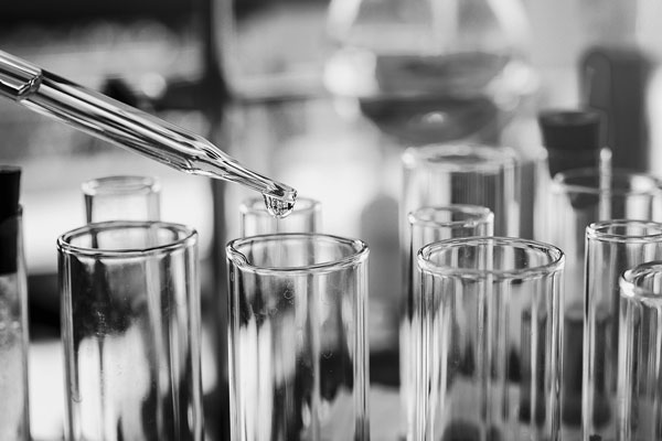 beakers in chemical lab