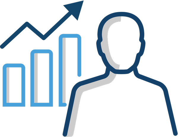 team leader standing in front of a bar chart trending up
