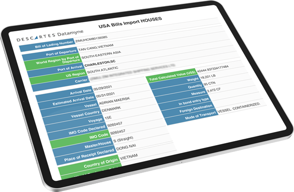 tablet showing a sample house bill of lading receipt
